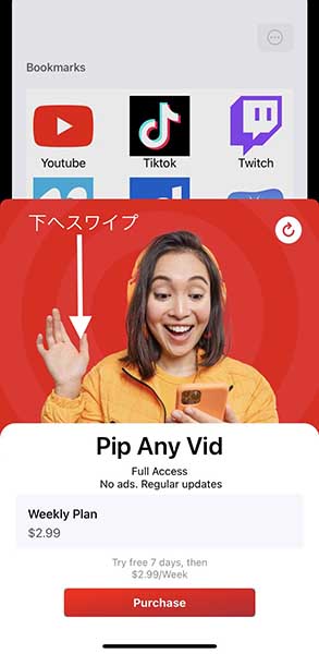 「pip any video」は、TikTokをPIP仕様に変更できるアプリ