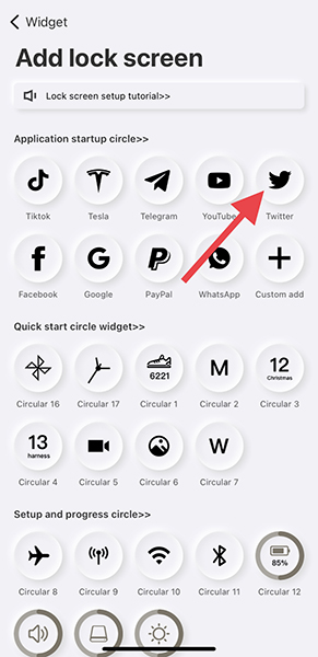 「Quike Widget」で、iPhoneのロック画面に追加したいアプリのアイコンを選択