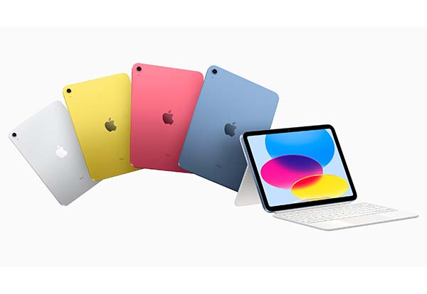 「iPad」は、シルバー、イエロー、ピンク、ブルーの4色展開