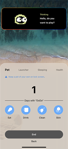 ウィジェットアプリ「OneWidget」の、ペット操作画面