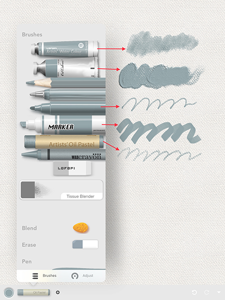 お絵描きアプリ「Art Set 4」のブラシツールを使用した画面