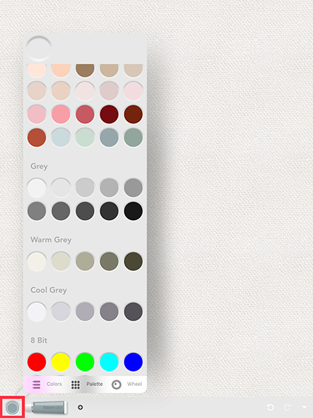 お絵描きアプリ「Art Set 4」の、カラーパレットを開いた画面