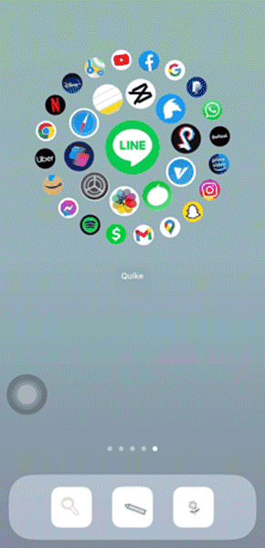 「Quike Widget」のウィジェットから、アプリを開く操作画面