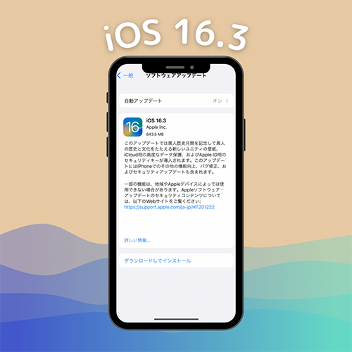 iPhone向けiOS 16.3へのアップデート画面