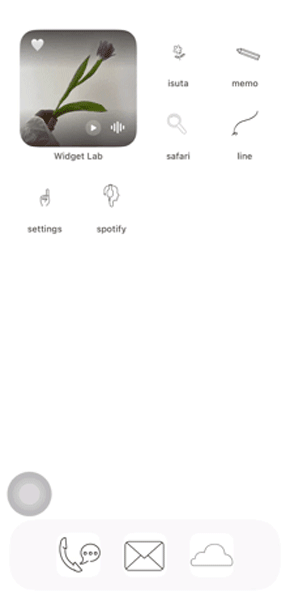 ウィジェットアプリ「Widget Lab」の、ボイスウィジェットを配置したiPhoneホーム画面