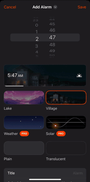 アラームアプリ「Midnight Alarm Clock」の操作画面