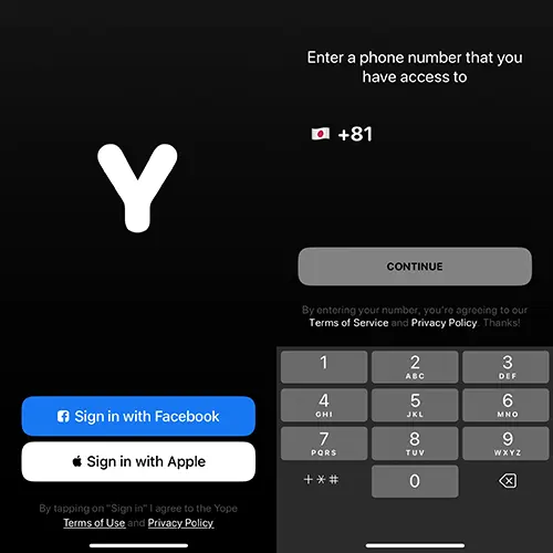 SNSアプリ「Yope」の設定画面