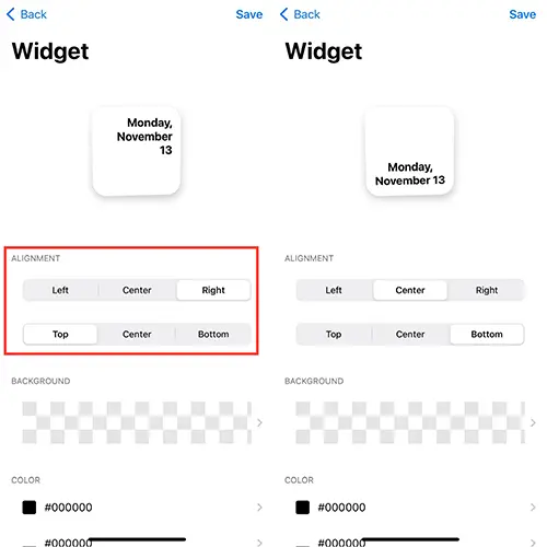 ウィジェットアプリ「Widget」の編集画面