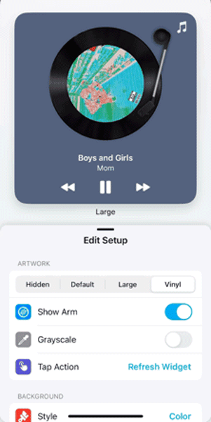 音楽ウィジェットアプリ「WidgetPod」のウィジェット編集画面