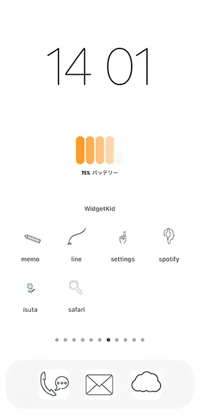 ウィジェットアプリ「WidgetKid」のウィジェットを表示したiPhoneホーム画面