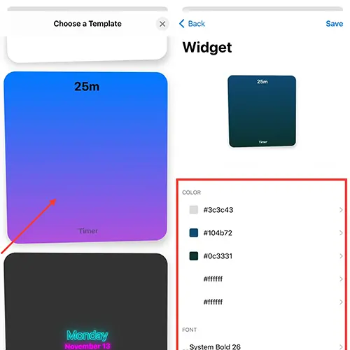 ウィジェットアプリ「Widget」の編集画面