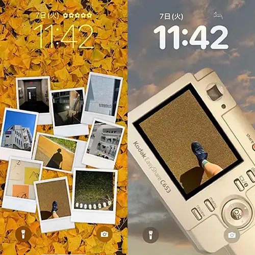 カスタマイズアプリ「Mico」のDIY壁紙を配置した、iPhoneロック画面