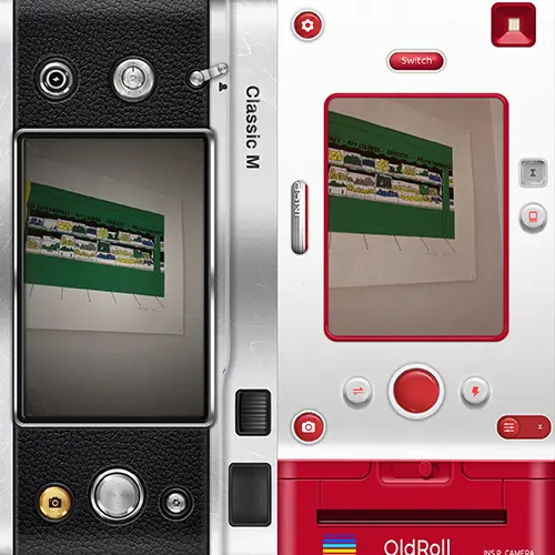 カメラアプリ「OldRoll」の操作画面