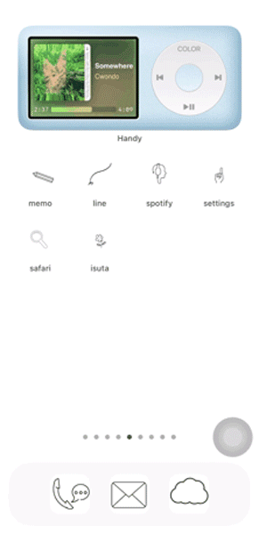 カスタマイズアプリ「Handy」のウィジェットを配置したiPhoneホーム画面