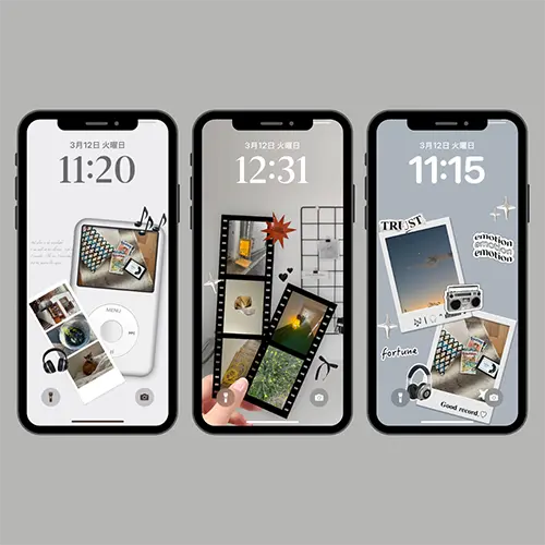 カスタマイズアプリ「Mico」のDIY壁紙を、iPhoneロック画面に配置した画像