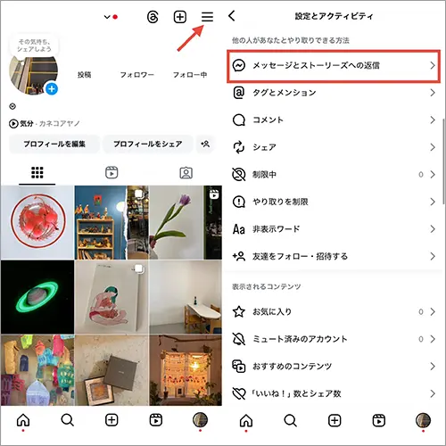 「Instagram」設定ページの操作画面