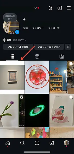 「Instagram」アプリの操作画面