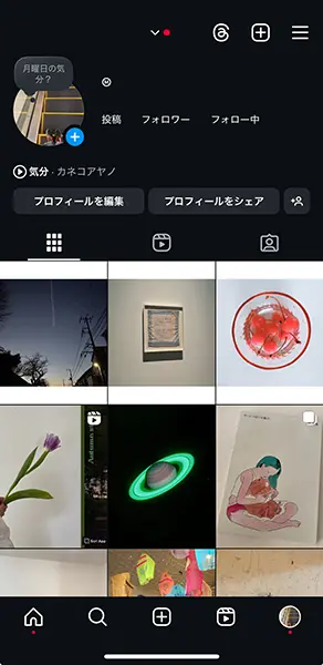 「Instagram」アプリの操作画面