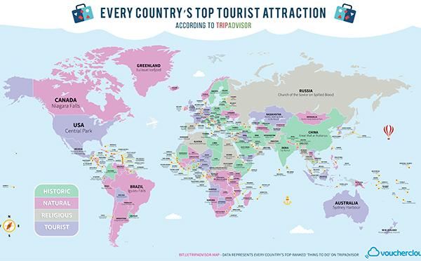 旅好きは要チェック 各国の人気観光スポットが一目で分かる世界地図が