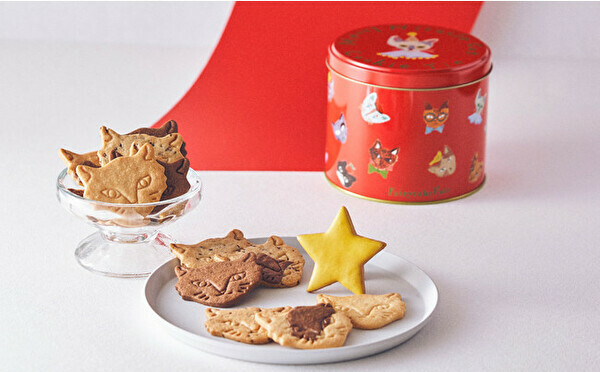 クリスマス限定ネコクッキー缶がフェアリーケーキフェアに大集合。どんな模様に出合えるかもお楽しみですよ