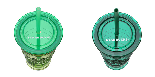 スターバックス「リサイクルガラスコールドカップタンブラーライムグリーン473ml」と「リサイクルガラスコールドカップタンブラーグリーン473ml」の上部分