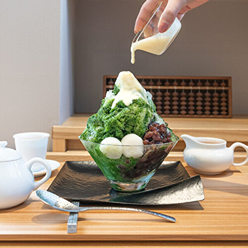 静岡、茶氷プロジェクト、焼津市、山一園製茶 山一茶房、濃い抹茶と酒粕ゆずクリームのかき氷