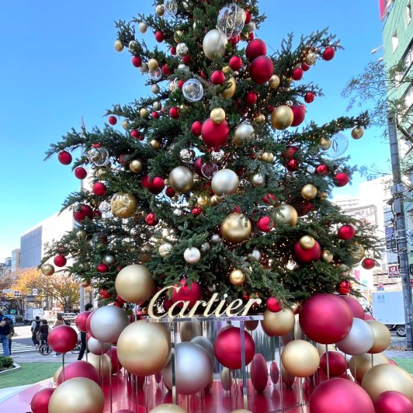 東京・表参道の交差点にある、カルティエのクリスマスツリー