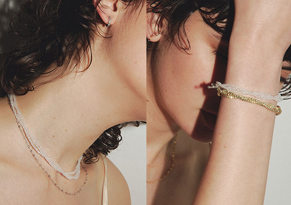 「les bon bon」の「crystal emotion necklace」「crystal emotion bracelet」