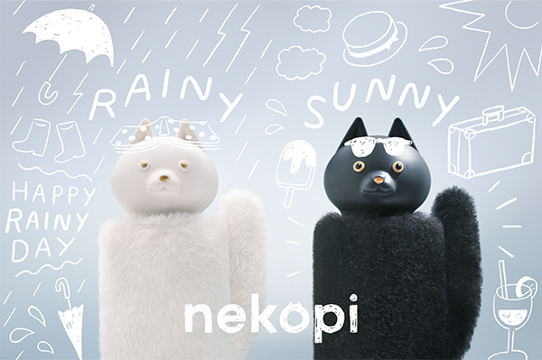 ふわふわカバーから覗くキョトン顔がかわいい〜。折りたたみ傘「nekopi」は、日傘にもなるハイスペアイテム