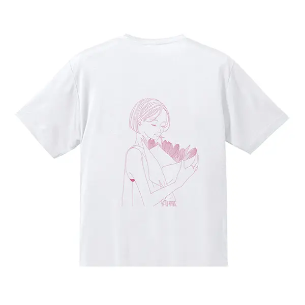 イラストレーター大島悠さんのイラストがプリントされた「COHARU Tシャツ（花束・佐藤ノア）」