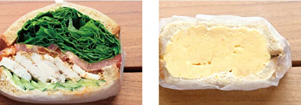 福岡大名ガーデンシティのカフェ「Park South Sandwich」の具材たっぷりサンドイッチ「バンバンジー」と「ふわふわたまご」