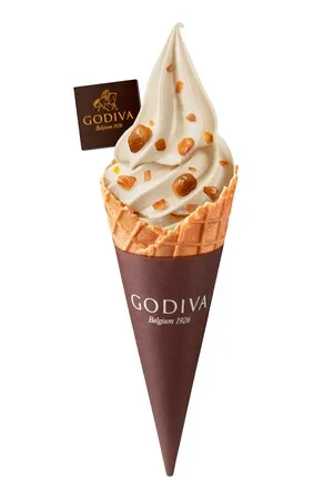 GODIVA秋冬の新作ソフトクリーム「つぶつぶマロン ソフトクリーム ホワイトチョコレートバニラ マロン」のコーン