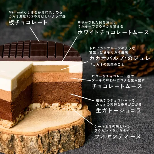 スペシャルティチョコレート専門店「Minimal」のクリスマスシーズンの定番「Minimal クリスマスケーキ」の断面