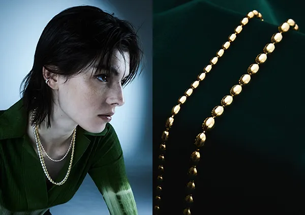 quip queintの「grain chain long necklace GD」と「grain chain long necklace SV」