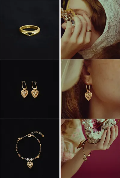 ANUの「petite heart ring」と「heart 2way pierce」と「dear amor's bracelet」