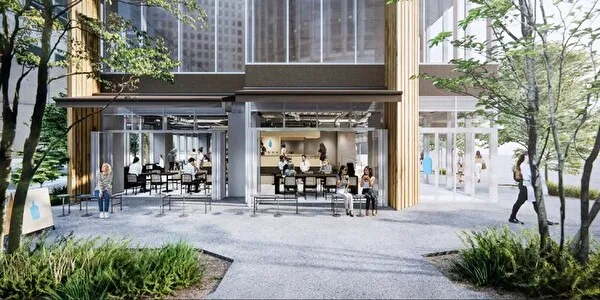 東京・フォレストゲート代官山にオープンする「ブルーボトルコーヒー 代官山カフェ」の店舗外観イメージ