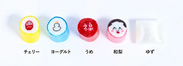 クラフトキャンディ専門店「PAPABUBBLE」のお正月シリーズ「正月ミックス」に入った5種のキャンディ