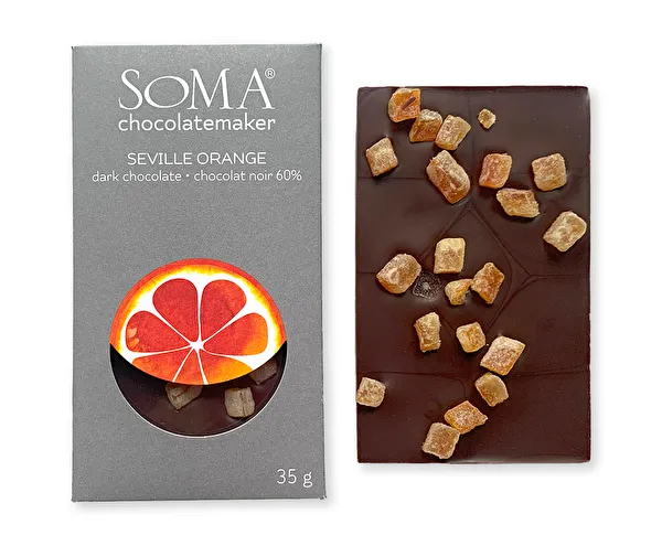 カナダ・トロント発のビーントゥーバーチョコレートブランド「SOMA Chocolatemaker」の「ミニダークバー　セヴィルオレンジピール」