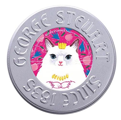 スリランカの老舗紅茶ブランド「George Steuart Tea」の新作・猫缶「クイーンズチョイス リーフ缶（30g）」パッケージ