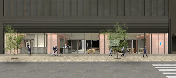 名古屋・中日ビル1階にオープンする「ブルーボトルコーヒー 名古屋栄カフェ」の外観イメージ