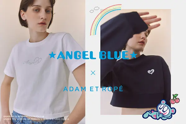 「【ANGEL BLUE×ADAM ET ROPE’】クロップドスウェットプルオーバー」「【ANGEL BLUE×ADAM ET ROPE’】ラインストーン・プリントTシャツ」