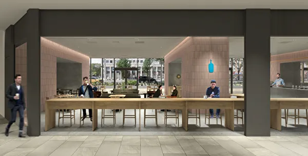 名古屋・中日ビル1階にオープンする「ブルーボトルコーヒー 名古屋栄カフェ」の店内イメージ