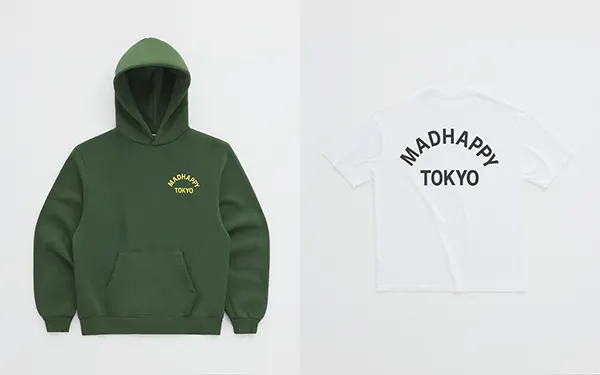Madhappyのポップアップストアの『office madhappy featuring LOCAL OPTIMIST , PANTRY ＆ HOTEL DRUGS』限定で展開されている「TOKYO EXCLUSIVE HOODIE」と「TOKYO EXCLUSIVE T-SHIRT 」