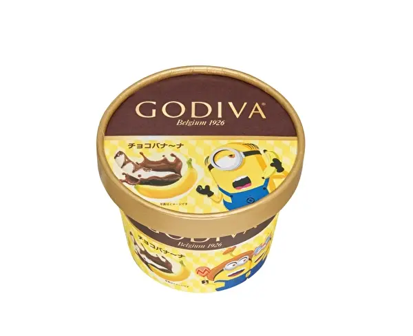 ゴディバと人気キャラクター・ミニオンがコラボしたカップアイス「チョコバナ～ナ」パッケージ