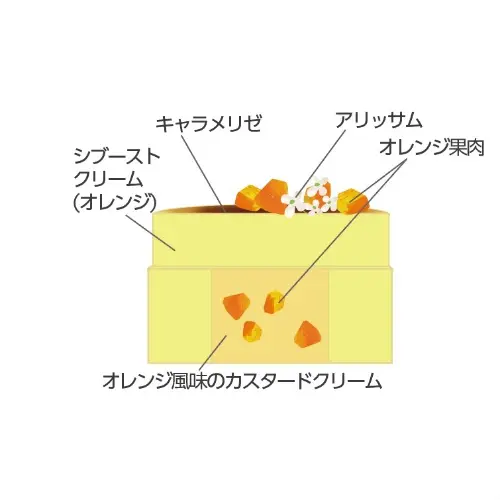 京都のバームクーヘンミュージアム「atelier京ばあむ」の新作・ご褒美Baum⁺「オレンジのかくれんぼ」の断面イメージ図