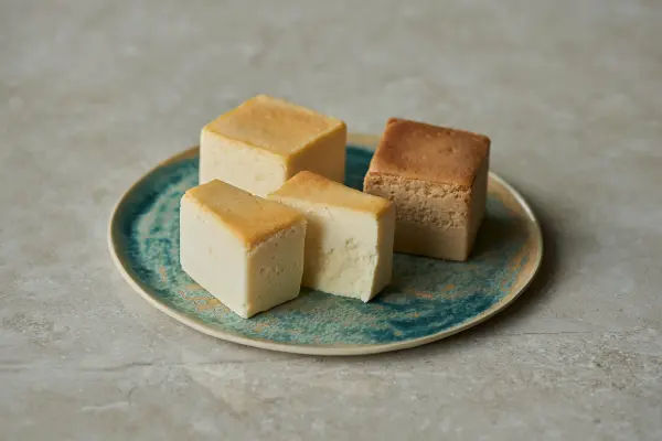ミスターチーズケーキの夏限定「Mr. CHEESECAKE assorted 3-Cube Pineapple Coco」に入った3種類のキューブ型ケーキ