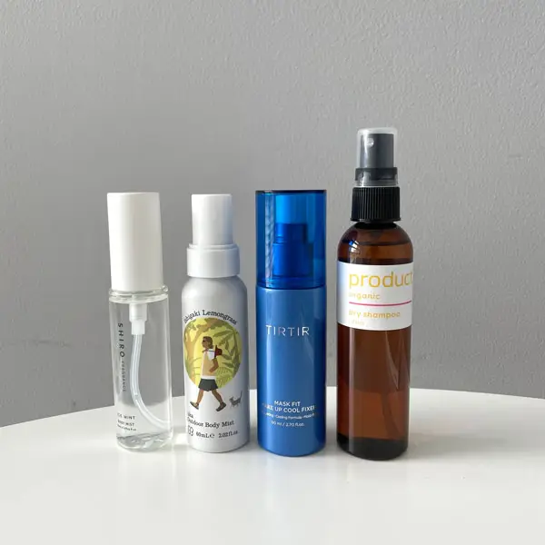 SHIRO（シロ）の「アイスミント ボディミスト」、ウカの「uka Outdoor Body Mist」、TIRTIRの「TIRTIR MASK FIT MAKE UP COOL FIXER」、「ザ・プロダクト　ドライシャンプーシトラス」