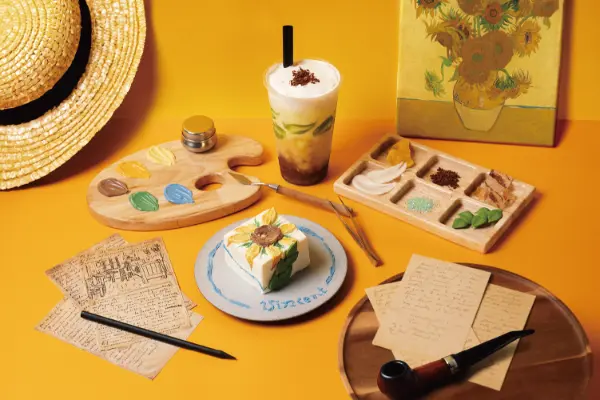 アート体験ができる大阪のカフェ「ユニモック」ゴッホの名画《ひまわり》をイメージした飲むかき氷と「キャンバスケーキセット」