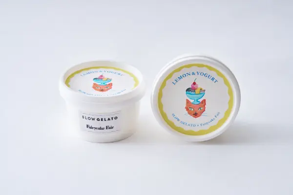カップケーキとビスケットの店「フェアリーケーキフェア」と熊本のジェラート店「SLOW LABEL」がコラボした「みんなでアイス」シリーズのパッケージ