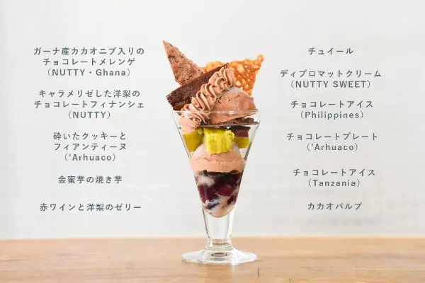 Minimal富ヶ谷本店の限定メニュー、秋バージョンの「Bean to Bar チョコレートパフェ -CACAO JOURNEY-」